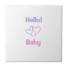 こんにちは ベイビー ピンク パープル ハート ネーム ウォーターカラー ボーホー タイル