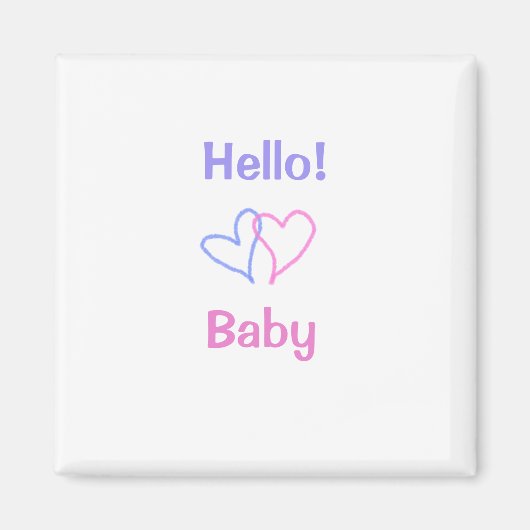 こんにちは ベイビー ピンク パープル ハート ネーム ウォーターカラー ボーホー マグネット (正面)
