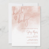 こんにちは ベイビー ブラッシュ ピンク ベイビー ガール シャワーの招待状 招待状 (正面)