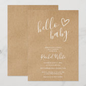 こんにちは ベビーシャワー ジェンダーニュートラル ラスティック クラフト 招待状 (正面/裏面)