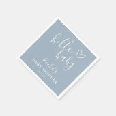 こんにちは ベビーシャワー ダスティーブルー 赤ちゃん 男の子 かわいい ハート スタンダードカクテルナプキン (角)