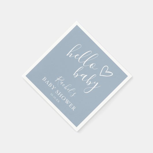 こんにちは ベビーシャワー ダスティーブルー 赤ちゃん 男の子 かわいい ハート スタンダードカクテルナプキン (角)