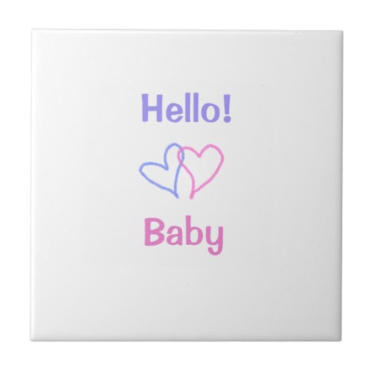 こんにちは ベビー ピンク パープル ハート 名前 水彩 ボヘミアン タイル (正面)
