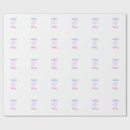 こんにちは ベビー ピンク パープル ハート 名前 水彩 ボヘミアン ラッピングペーパー