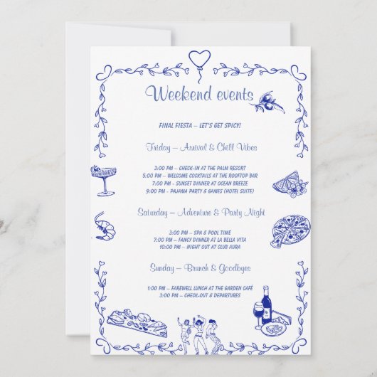 こんにちは、ベラ・バチェロレッテの旅程テンプレートです 招待状 (裏面)