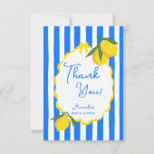 こんにちは ベラ ブルーストライプ レモン ウェディングシャワーのお祝い サンキューカード (正面)