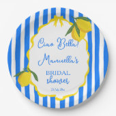 こんにちは ベラ ブルーストライプ レモン ウェディングシャワー ペーパープレート (正面)