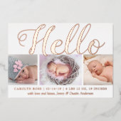 「こんにちは」ホイ実在ル3写真の誕生のお知らせ 箔招待状 (正面)