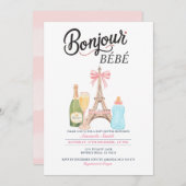 こんにちは ミルクボトル フランス風ベビーシャワー招待状 招待状 (正面/裏面)