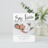 こんにちは、モダンベビーの写真誕生のお知らせ  案内ポストカード (スタンド正面)