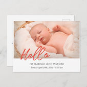 こんにちは – モダン誕生発表写真 ポストカード (正面/裏面)