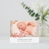 こんにちは – モダン誕生発表写真 ポストカード (スタンド正面)