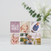 こんにちは、世界と誕生の告知写真のコラージュ ポストカード (スタンド正面)