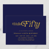 こんにちは 五十 モダン レトロ 50歳の誕生日  招待状 (正面/裏面)