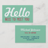 "こんにちは"会えてうれしいターコイズのグランジなフォント 名刺 (正面/裏面)
