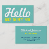 "こんにちは"会えてうれしいティール（緑がかった色）のグランジなフォント 名刺 (正面/裏面)