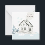 こんにちは 冬のクリスマス 雪の cabin 写真 ノート カード<br><div class="desc">このクリスマスデザインは、雪の降る中での水彩画の冬の我が家の情景を片面に、もう片面にはあなたのお気に入りの家族写真を追加することができます。</div>