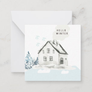 こんにちは 冬のクリスマス 雪の cabin 写真 ノート カード