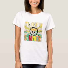 こんにちは 夏の かわいい カラフル おしゃれ スタイリッシュ 女性 Tシャツ