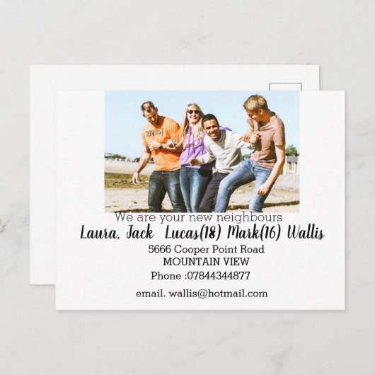 こんにちは、家族の写真で近所の人に会う ポストカード (正面/裏面)