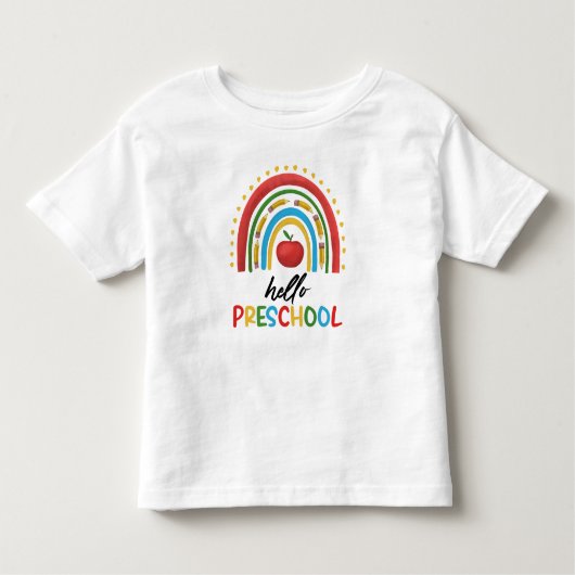 こんにちは 幼稚園 保育園 虹のバックトゥスクール トドラーTシャツ (正面)