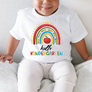 こんにちは 幼稚園 学校 虹のバックトゥスクール トドラーTシャツ