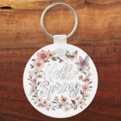 こんにちは 春の花の蝶の花輪 キーホルダー (正面)