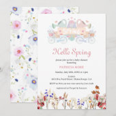 こんにちは 春の ライト カラー ワイルドフラワー ベイビー シャワー 招待状 (正面/裏面)