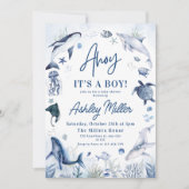 こんにちは！海の中のブルーシャワーへようこそ 赤ちゃん歓迎 招待状 (正面)