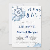 こんにちは 男の子が生まれたよ！海の輪のベビーシャワー 招待状 (正面)