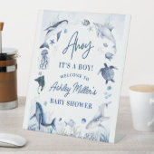 こんにちは！男の子が生まれました！海の中の男の子ベイビーシャワー 台座サイン (インサイチュ)