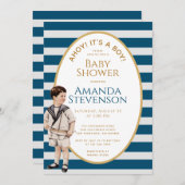 こんにちは 男の子の海賊 金色の航海ベイビーシャワー 招待状 (正面/裏面)