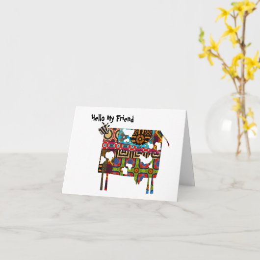 こんにちは 私の友達 - 折り紙の牛のグリーティングカード カード (黄色い花)