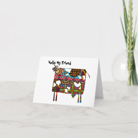 こんにちは 私の友達 - 折り紙の牛のグリーティングカード カード (正面)