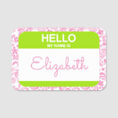 こんにちは 私の名前は ピンク ホワイト グリーン ビジネス 名札 (正面)