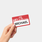 「こんにちは、私の名前は」赤空白のモダン バッジ (手持ち)