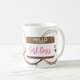 こんにちは 私の名前は GIRL BOSS ネームタグ コーヒー輪染み コーヒーマグカップ