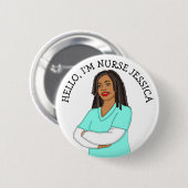 こんにちは、私はナースの名前を追加 缶バッジ (正面&裏面)