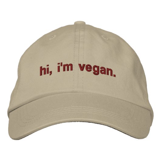 こんにちは、私はビーガン刺繍の帽子です 刺繍入りキャップ (正面)