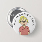 こんにちは、私は介護者の名前を追加 缶バッジ (正面&裏面)