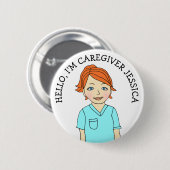 こんにちは、私は介護者の名前を追加 缶バッジ (正面&裏面)