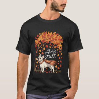 こんにちは、秋 フレンチブルドッグ 紅葉 樹木 犬好き者 Tシャツ