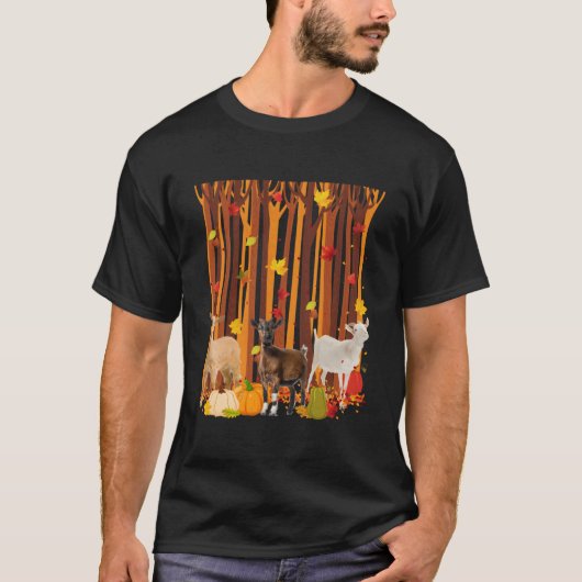 こんにちは、秋 ヤギ カエデの葉 落ちる カボチャ S Tシャツ (正面)