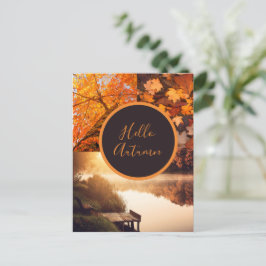 こんにちは、紅葉の木々と湖の写真、感謝祭 ポストカード