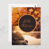 こんにちは、紅葉の木々と湖の写真、感謝祭 ポストカード (正面/裏面)