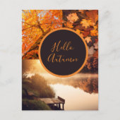 こんにちは、紅葉の木々と湖の写真、感謝祭 ポストカード (正面)