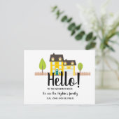 こんにちは、編集可能な私たちはこの近所に新しく越してきました ポストカード (スタンド正面)