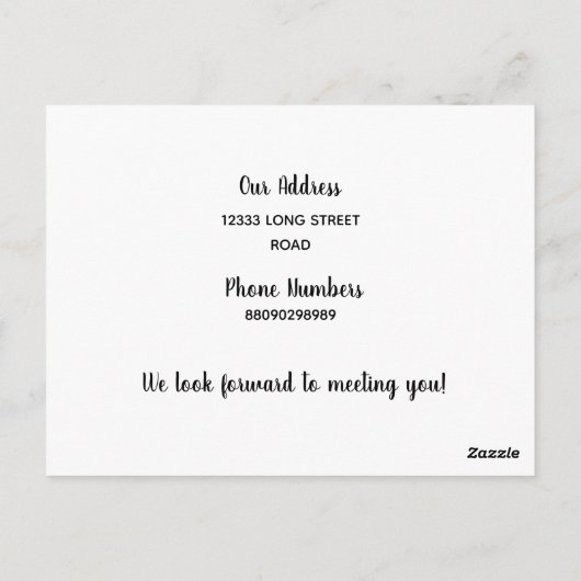 こんにちは、編集可能な私たちはこの近所に新しく越してきました ポストカード (裏面)