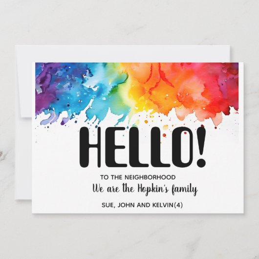こんにちは、編集可能We're New to the Neighborhood 招待状 (正面)