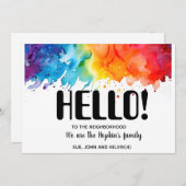 こんにちは、編集可能We're New to the Neighborhood 招待状 (正面/裏面)